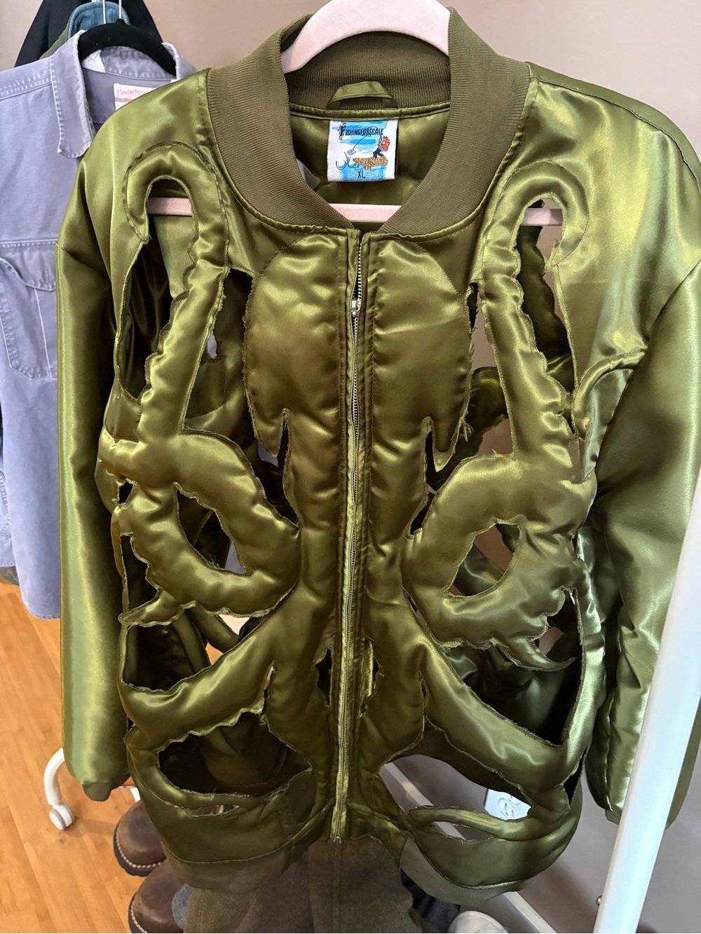Olive Green Quilted Bomber Jacket - Picture 3 of 6